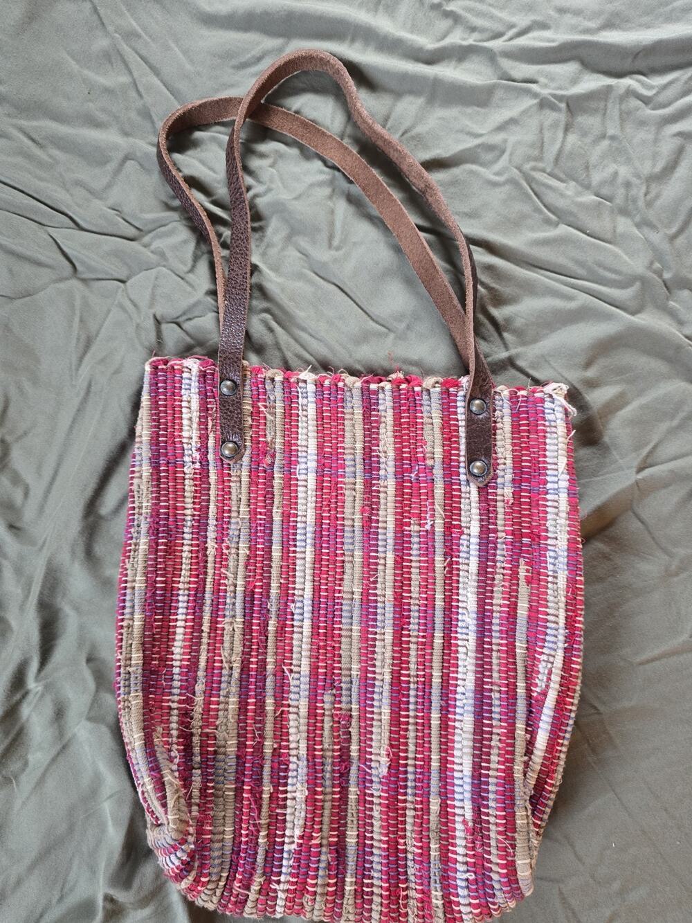 Woven Boho Rag Rug Tote Bag Handmade bag purse folk boho midsize country hippie